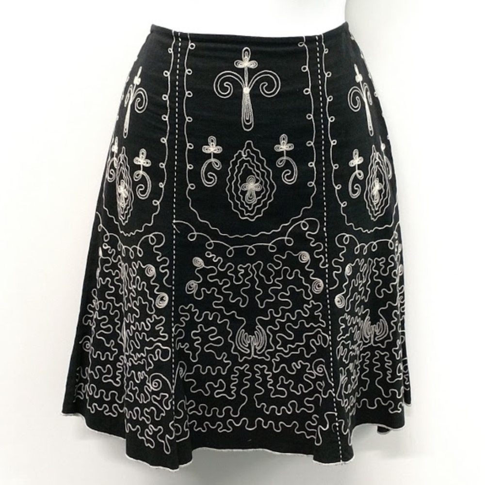 Black embroidered Linen Skirt